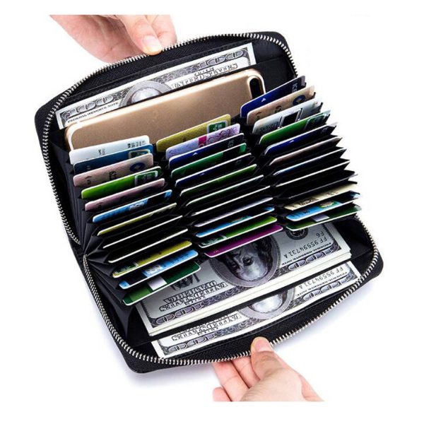 RFID Zip Genuine Leather Wallet