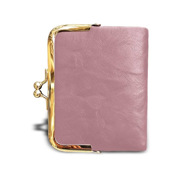 Genuine leather Ladies Coin Purse With Zipper and Kiss Lock