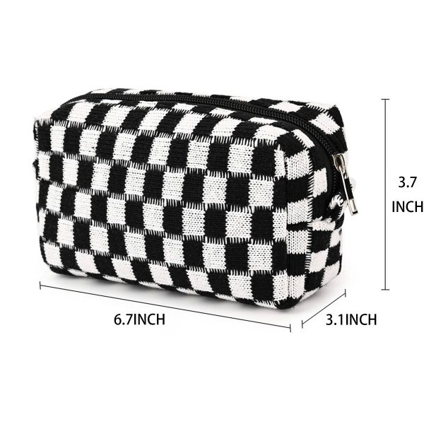 Wool Large Checkered Cosmetic Storage Bag with High Capacity