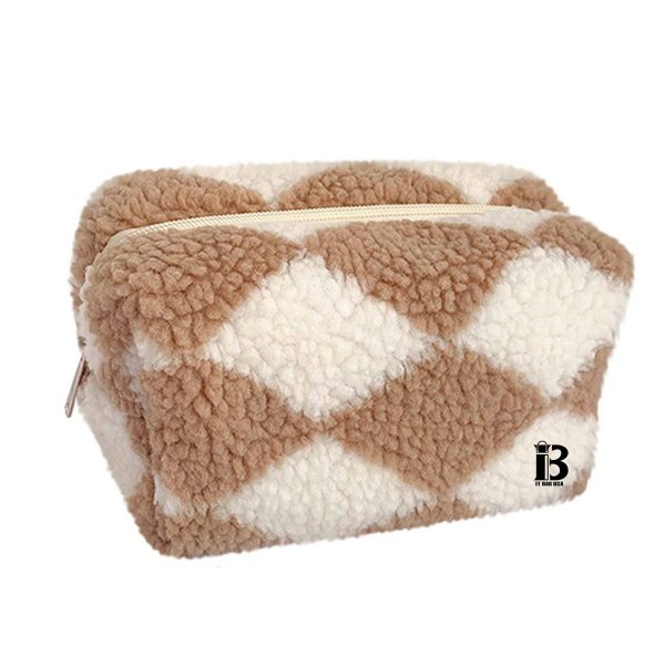 Lambswool Checkerboard Travel Makeup Bag