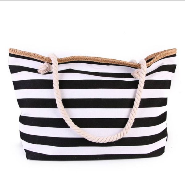 Striped Canvas Beach Tote Bag