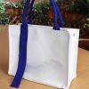 Canvas Reusable Crossbody Shopping Tote Bag with Ribbon