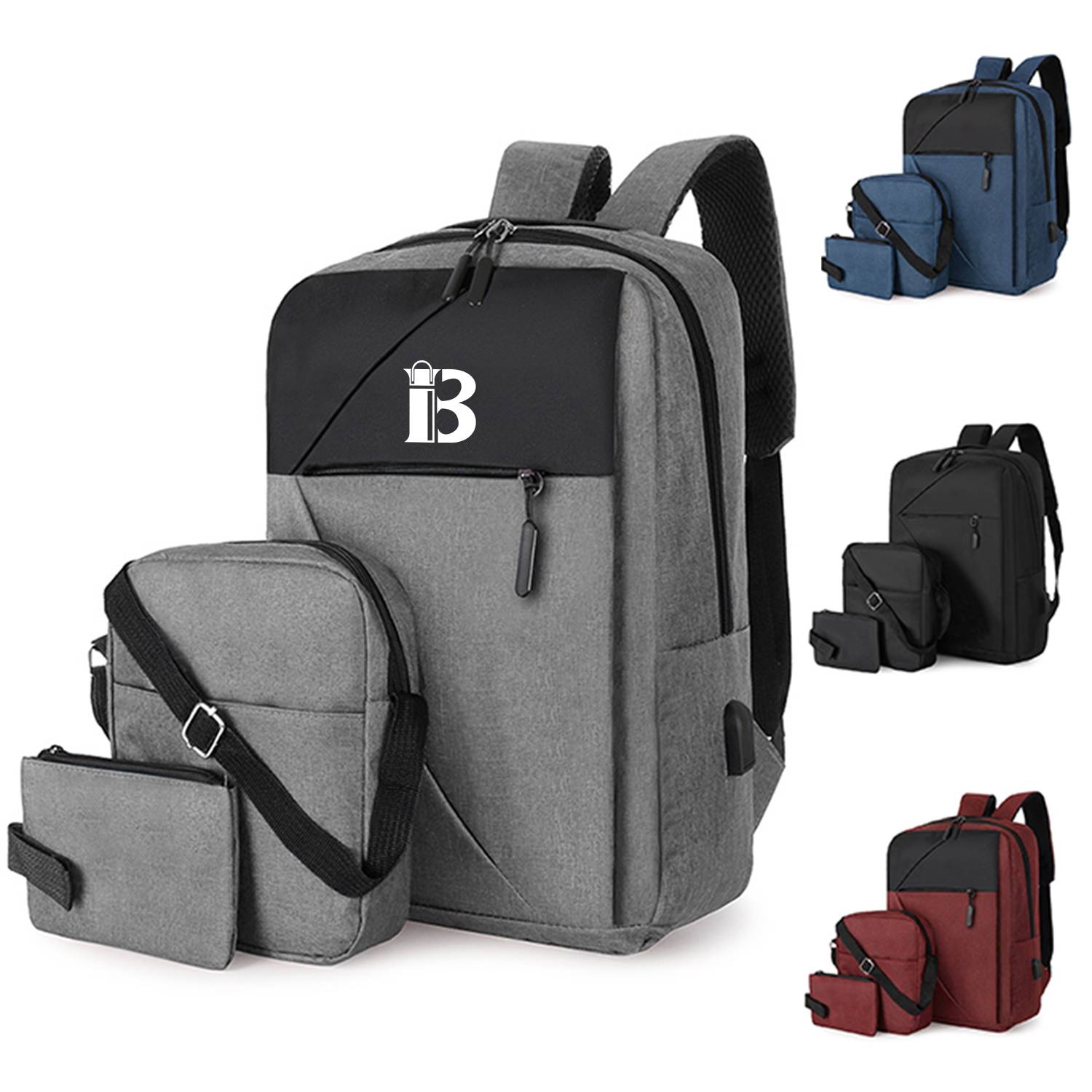 3 in 1 Oxford Backpack Set With Usb Charging Port