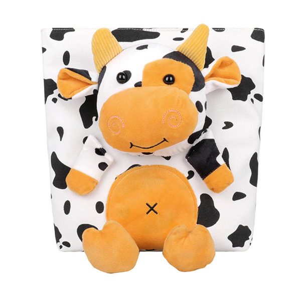 Canvas Cartoon cow large capacity tote bag