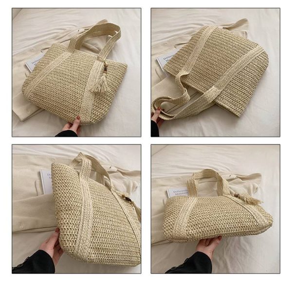 Jute Straw Beach Tote Bag Summer Woven with Tassels