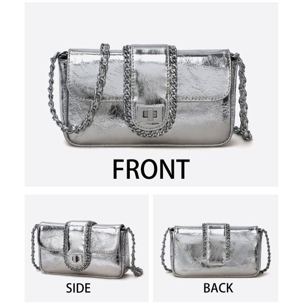 Genuine Leather cross-body metal chain messenger bag