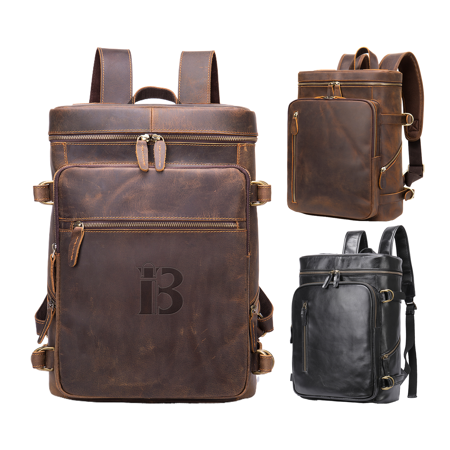 Men's retro Genginue leather backpack