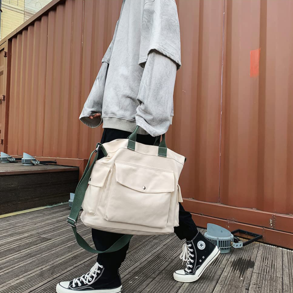Canvas Tote Bag With Pockets For Women