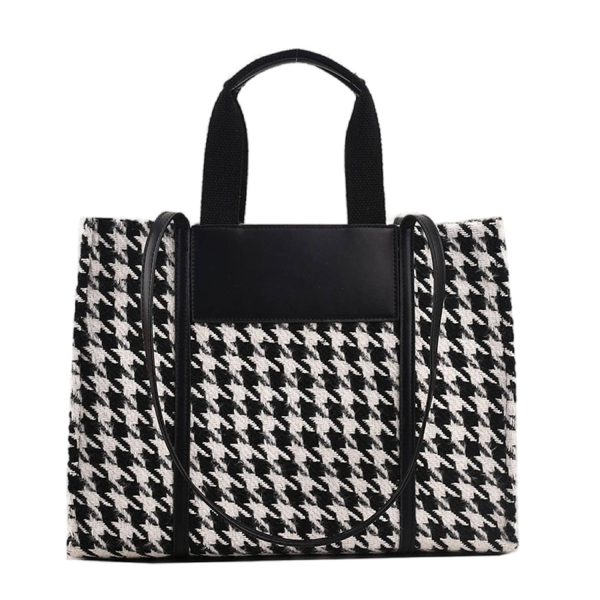 Canvas Tote Bag Black and White Grid Large Capacity