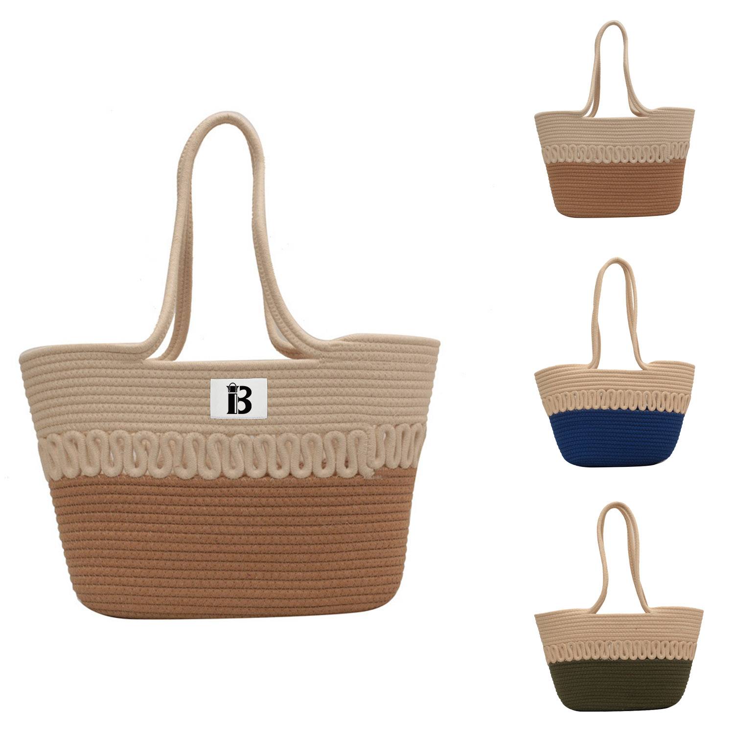 Cotton rope basket straw summer beach storage bag