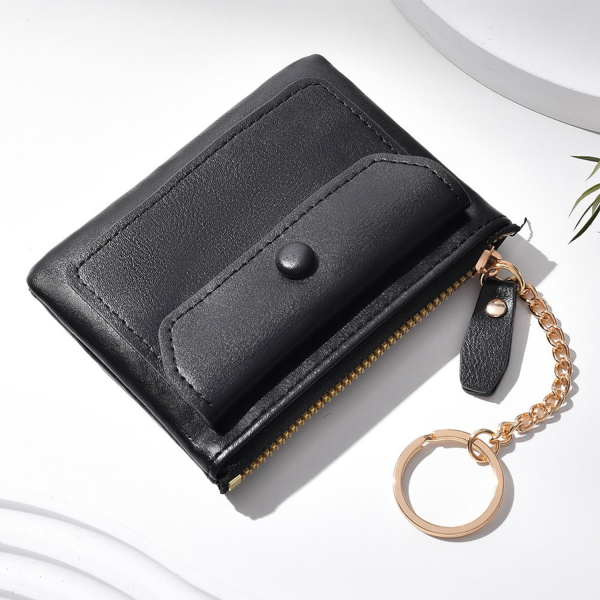 Mini PU Zipper Coin Purse With Keychain