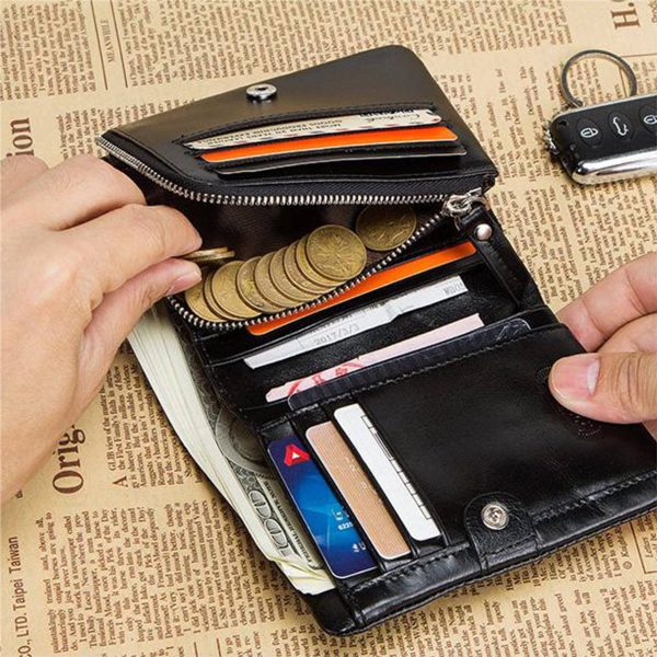 Genuine Leather Waterproof Large capacity three fold wallet