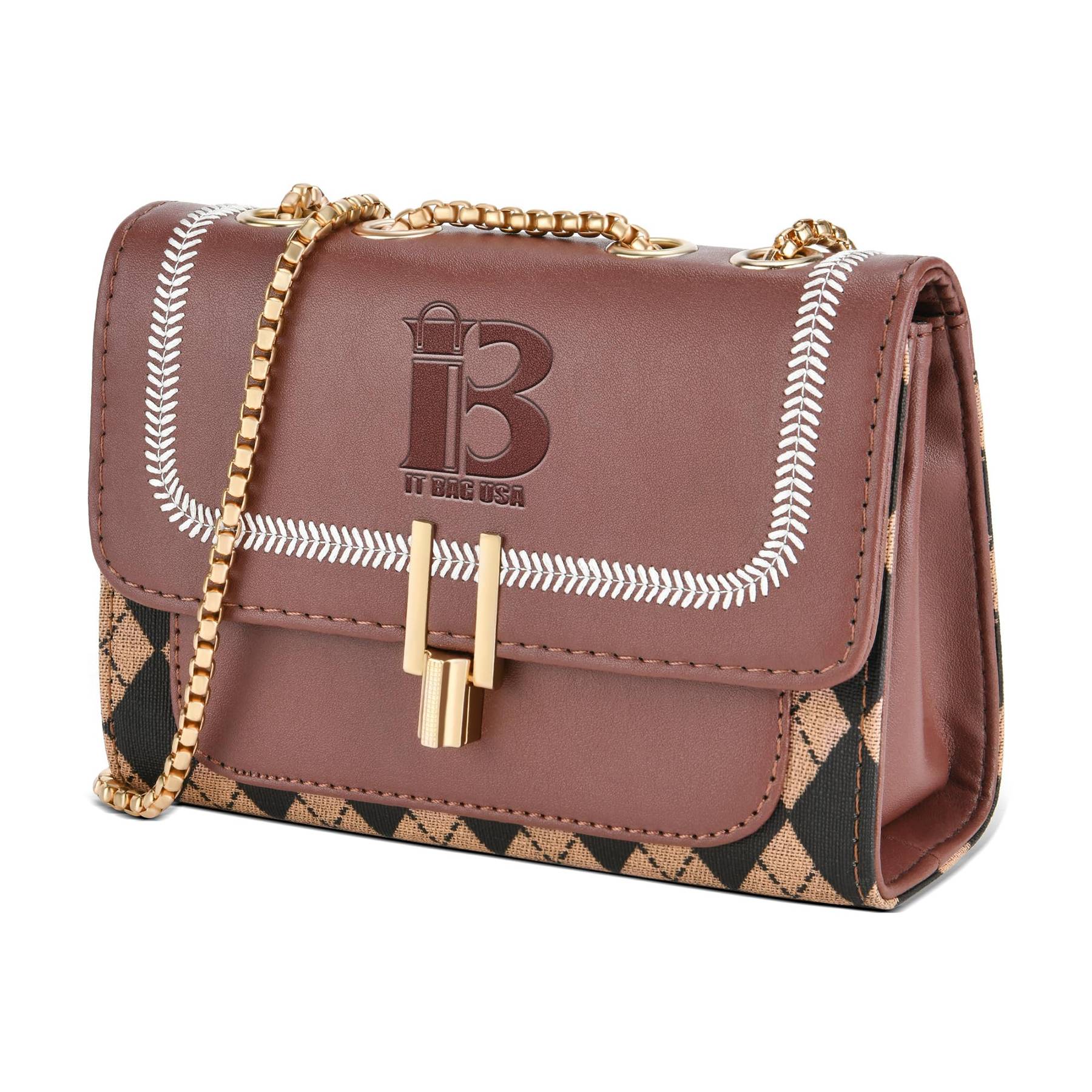 Pu Trendy Crossbody Bags with Chain Strap women Brown
