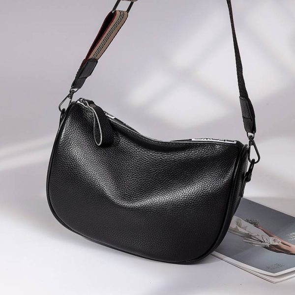 Geniune Leather Wide Strap Crossbody Bag