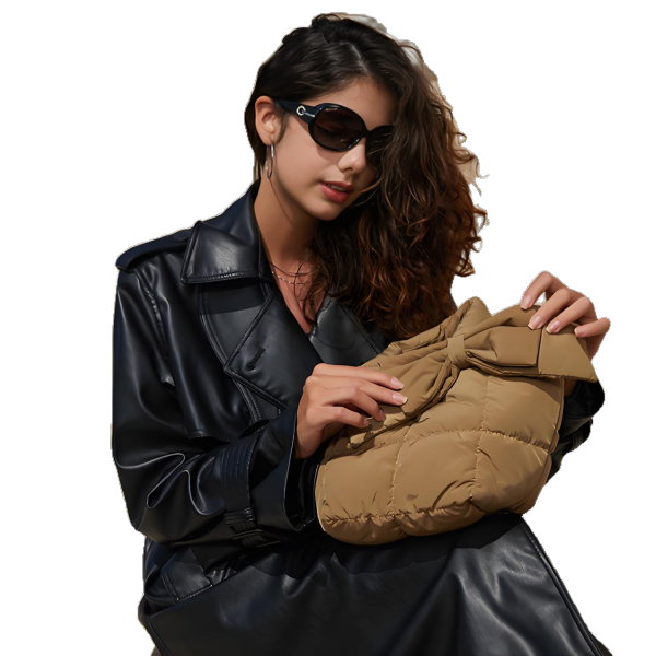 Female Simple Soft Down Bowknot Handbag Tote Bag