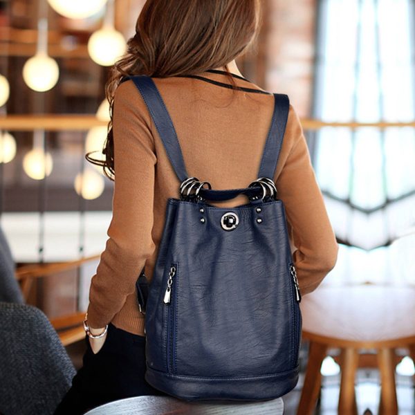 Pu high-capacity Bucket Backpack Women