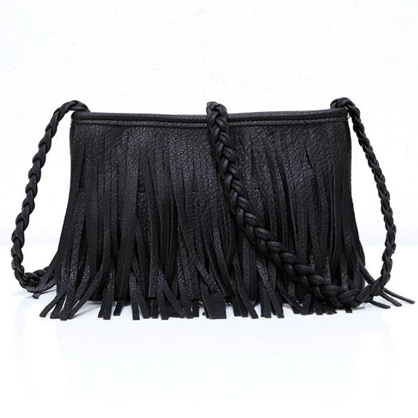 PU Hand-woven tassel shoulder cross-body bag