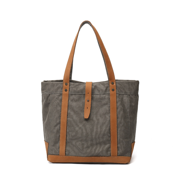 Leather Handle Handbag Waterproof Canvas Bag