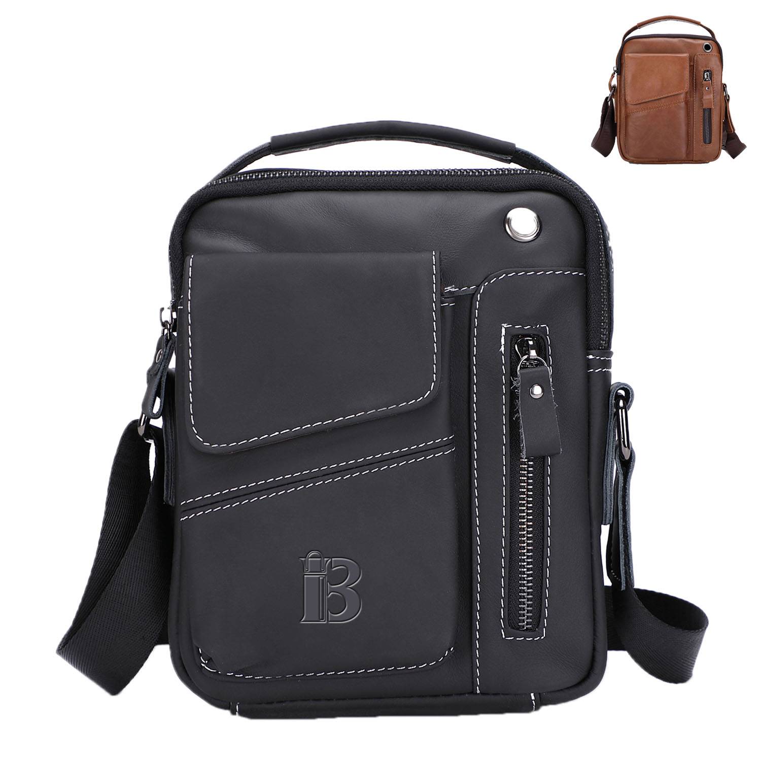 Genuine Leather outdoor Leisure style men's crossbody bag