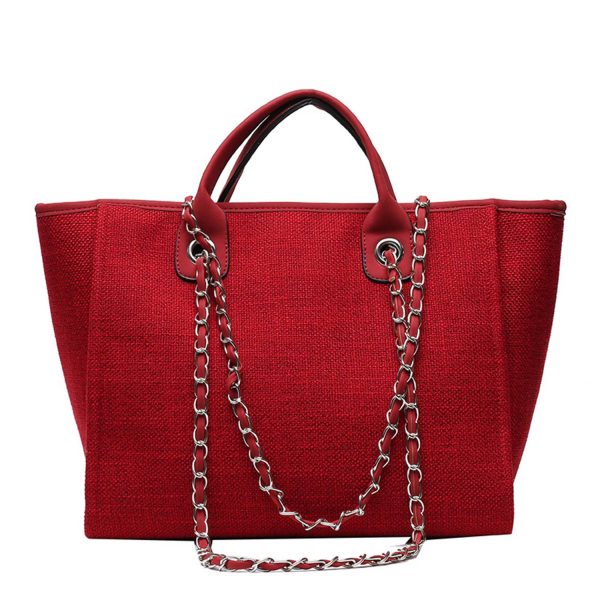 Canvas Tote Bag Large Capacity Solid Color Chain