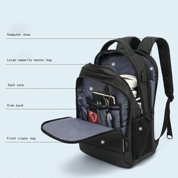 Oxford large capacity backpack with USB charging port