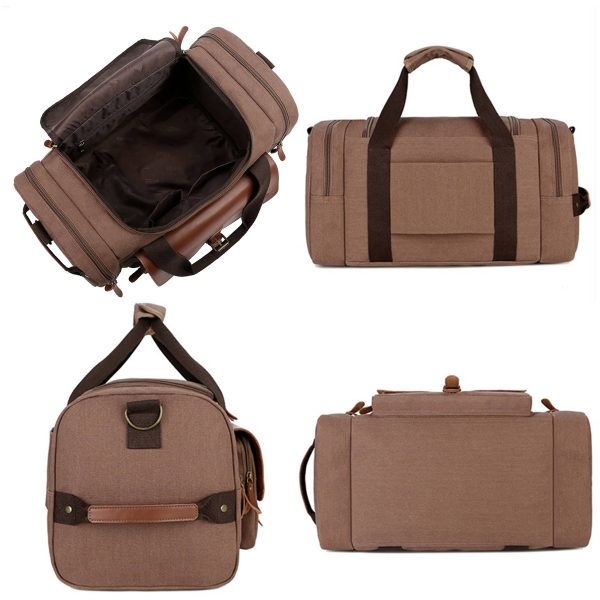 Canvas Large Capacity Leather Travel Duffel Bag