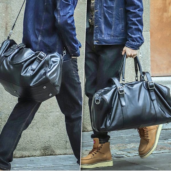 Oversized Genuine Leather Travel Duffel Bag With Shoe Pouch