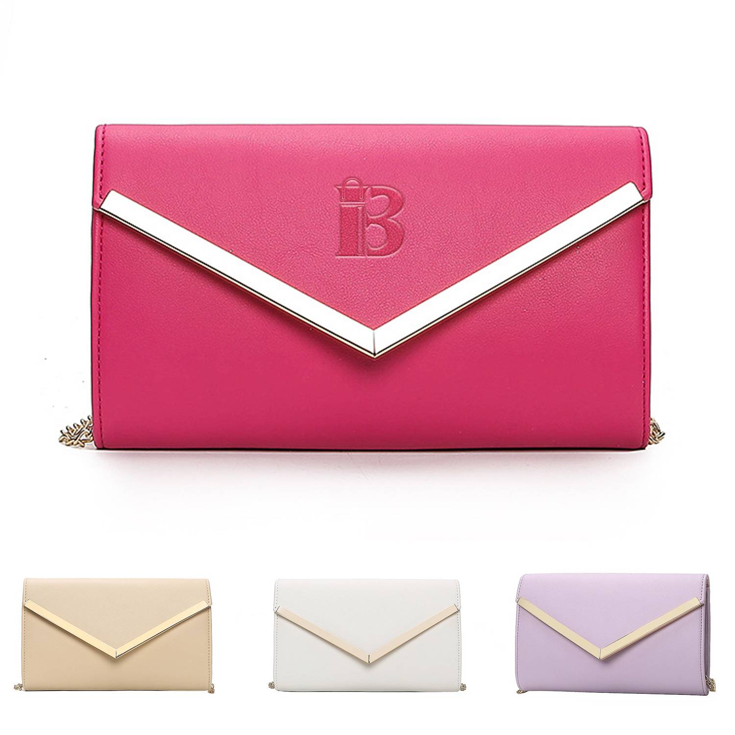 29107e1b-82b4-4ede-9621-9aea4705be16_ZA006-JG.jpg PU Leather Envelope Hardware Chain Diagonal Crossbody Bag