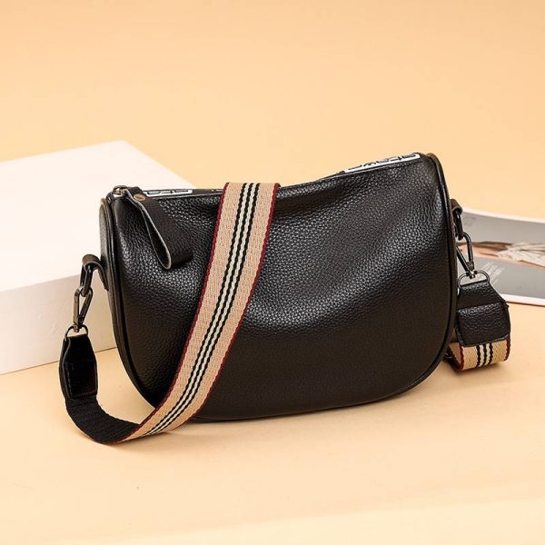 Geniune Leather Wide Strap Crossbody Bag