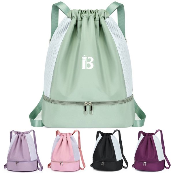 Nylon Drawstring Bag With Shoe Compartment