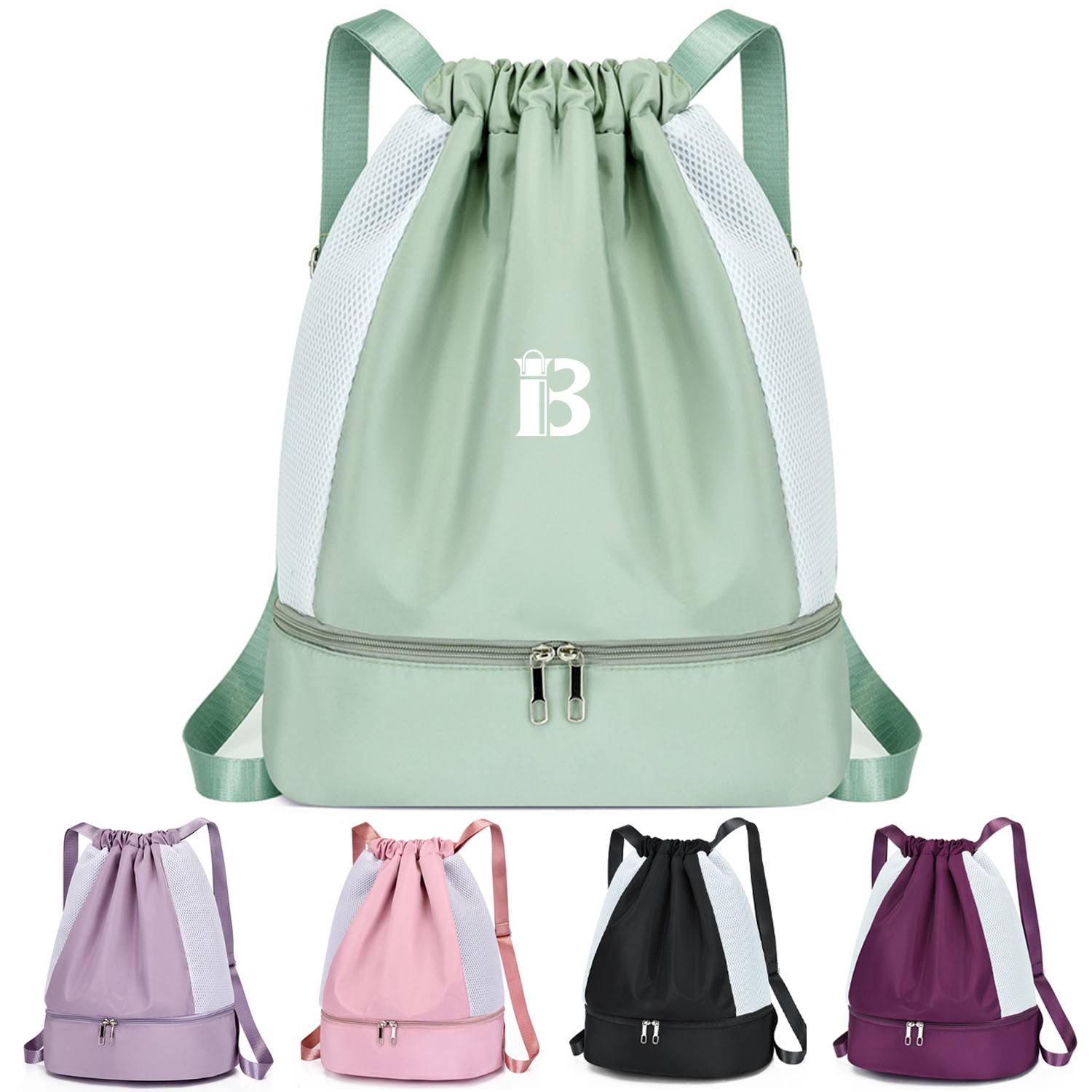 Nylon Drawstring Bag With Shoe Compartment