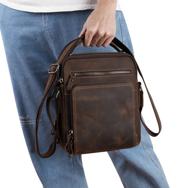 Large capacity genuine leather crossbody bag for men