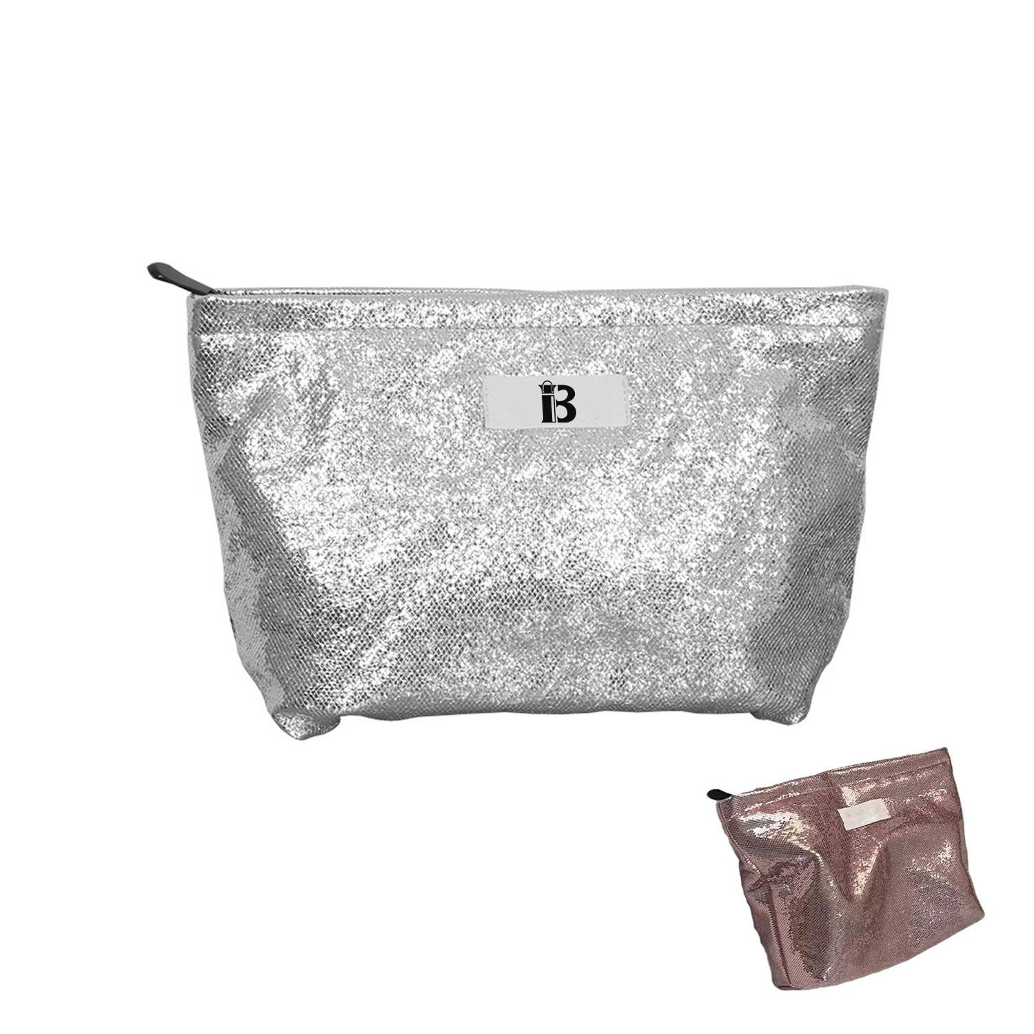 Customizable Silver cosmetic pouch