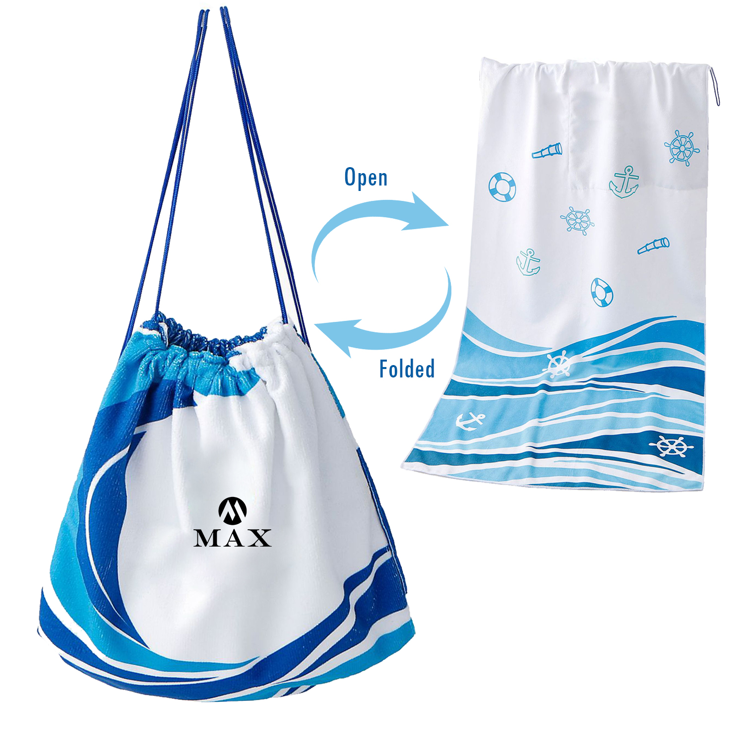 Custom 2-in-1 Microfber Towel Drawstring Backpack