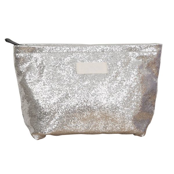 Customizable Silver cosmetic pouch