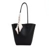 Sophisticated PU Leather Bucket Tote Bag with Silk Scarf
