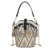 Jute Straw Cylindrical Shell Bucket Tote Crossbody Bag