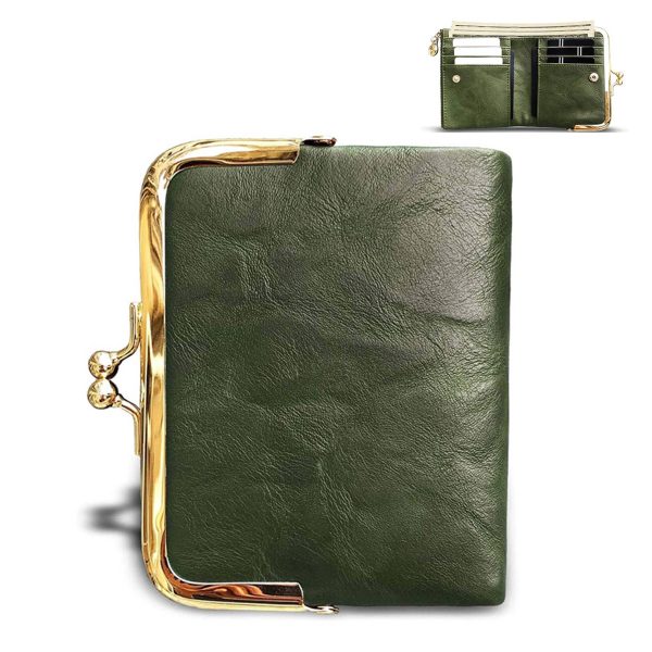 Genuine leather Ladies Coin Purse With Zipper and Kiss Lock