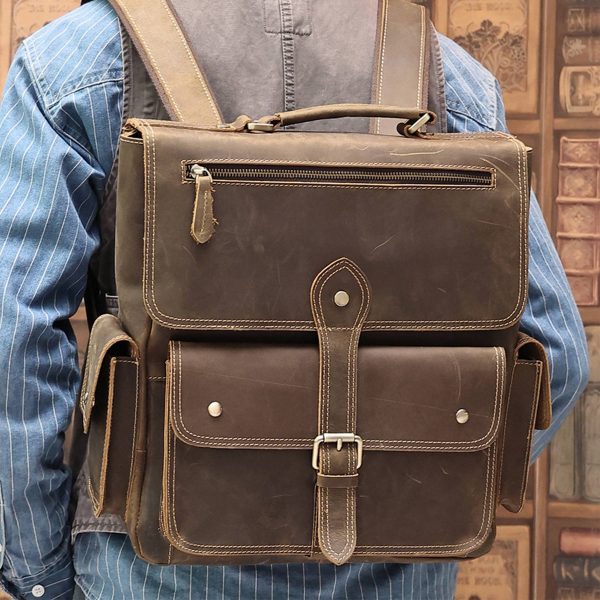 Genuine Leather Laptop Backpack Vintage Travel Office Bag