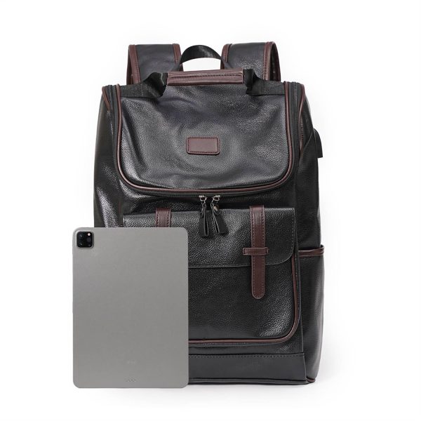 Large-Capacity PU Leather Student Backpack w/ USB Port