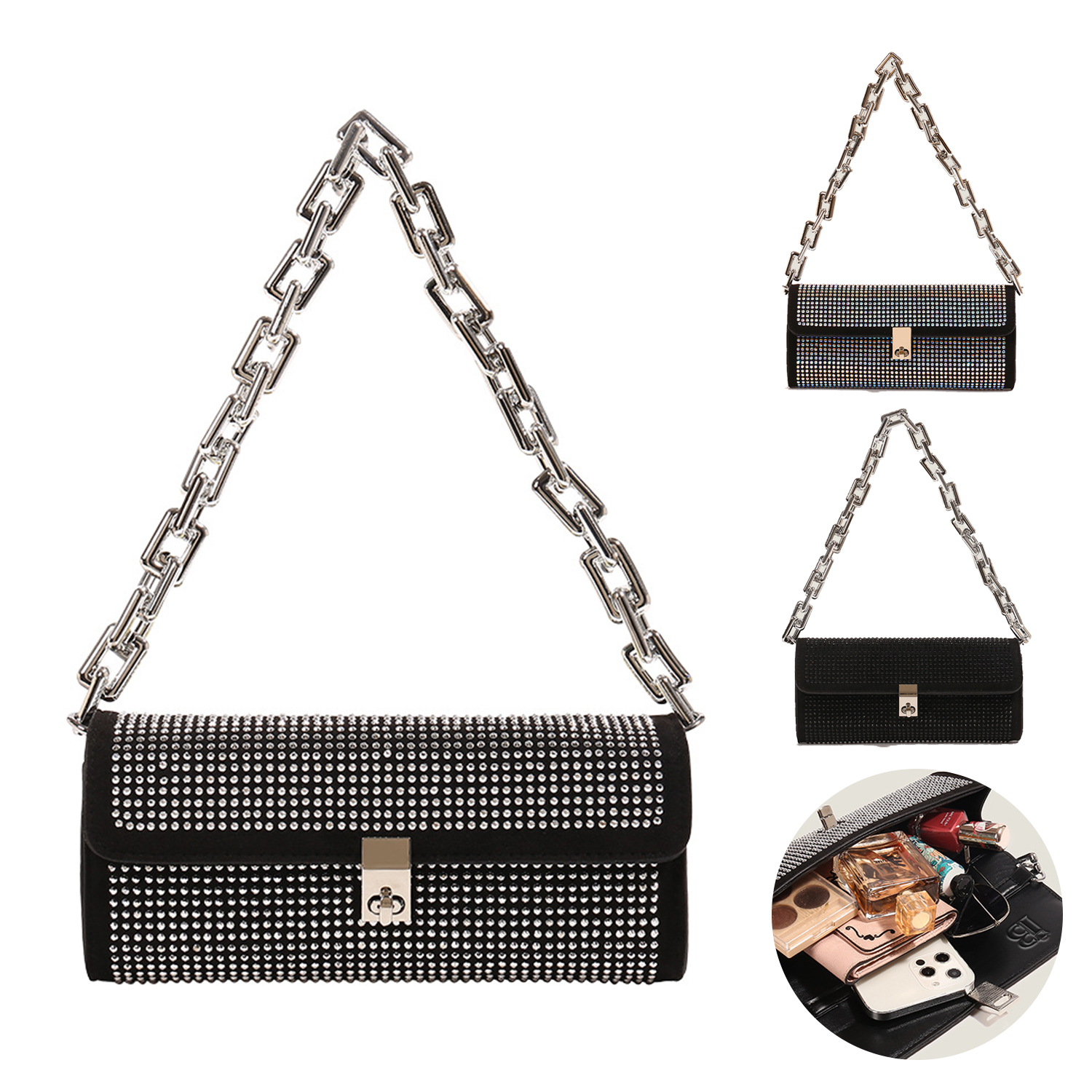 PU chain underarm shoulder tote bag