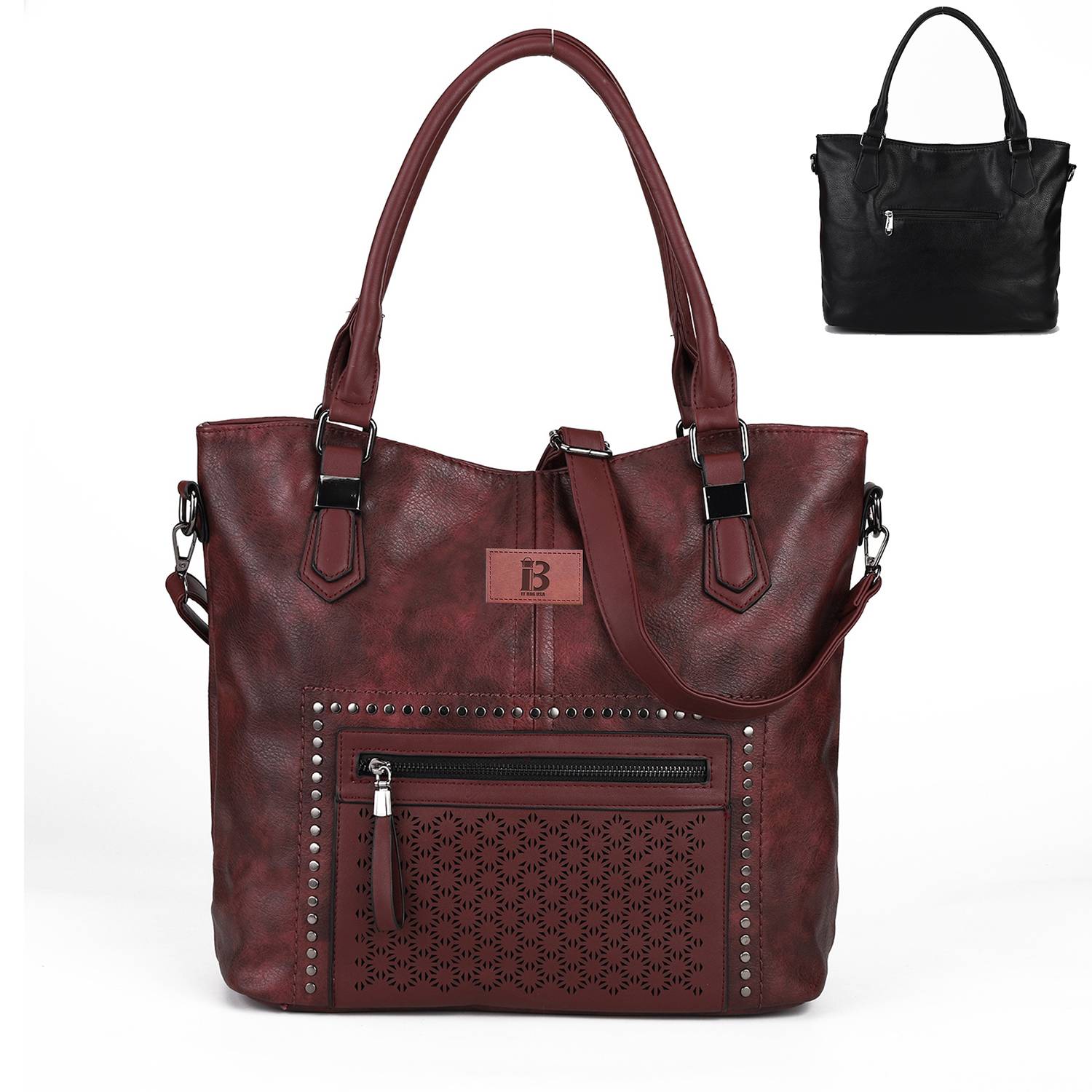 2e605001-04ac-49cf-9e32-c7803666cf04_BGBCB52-JG.jpg PU Top Handle Bags with Rivet Multi