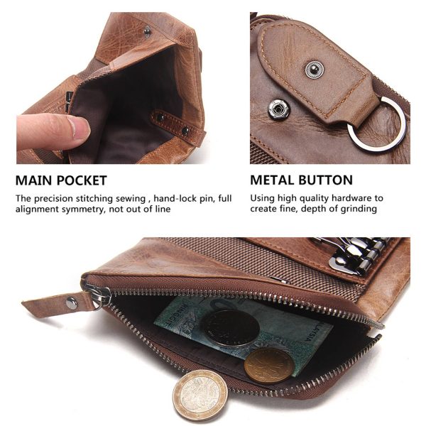 Genuine Leather Key Holder Wallet Men Coffee Black