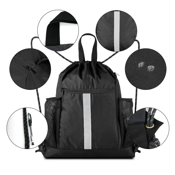 Drawstring Backpack With Shoe Compartment and Water Bottle