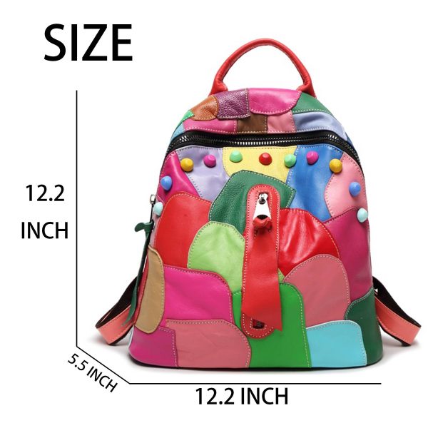 Genuine Leather Large capacity paneled backpack for women