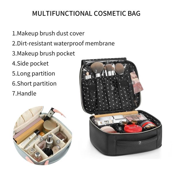 Pu Leather Storage Adjustable Dividers Brushes Cosmetic bag