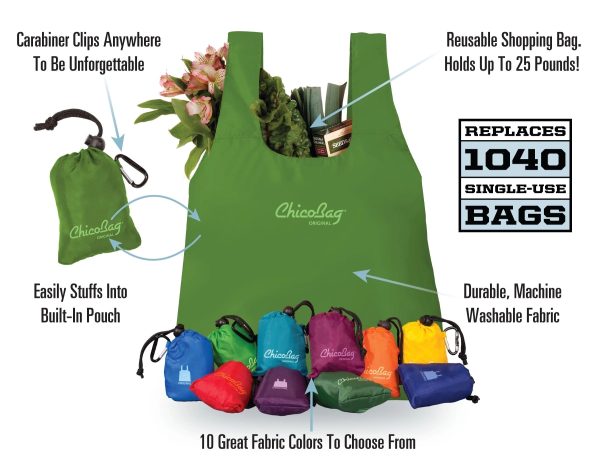 Original Reusable Tote Bag With Carabiner Clip