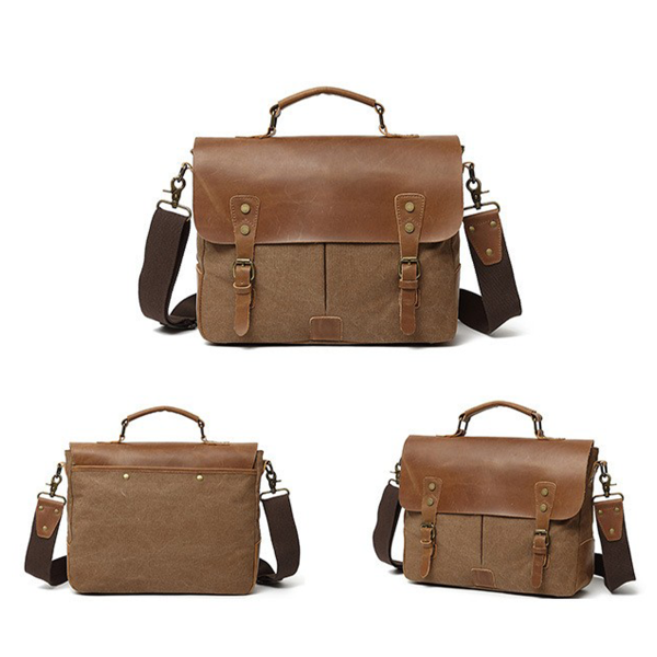 Genuine Leather Canvas Vintage Shoulder Bag