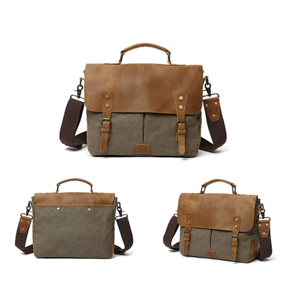 Genuine Leather Canvas Vintage Shoulder Bag