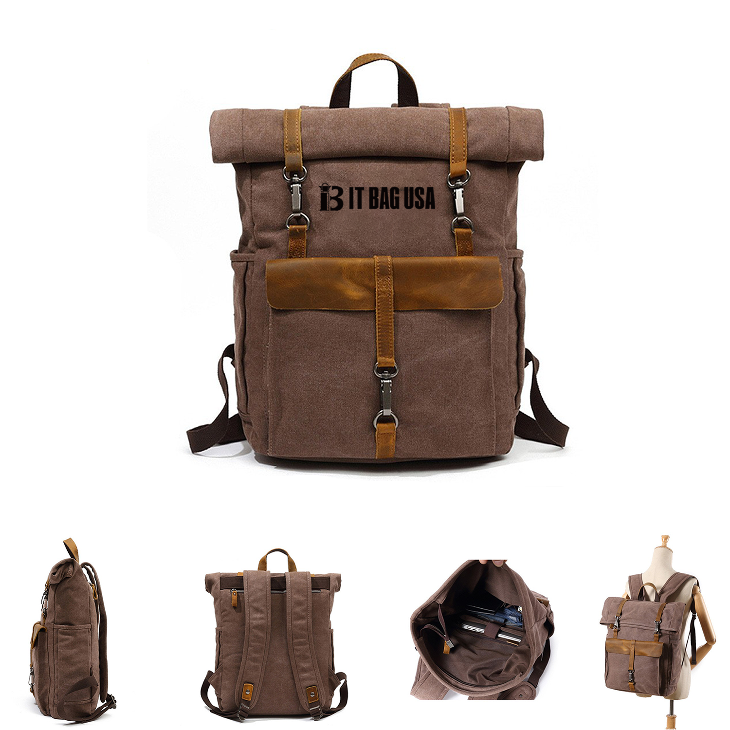 Vintage Travel Canvas Leather Backpack